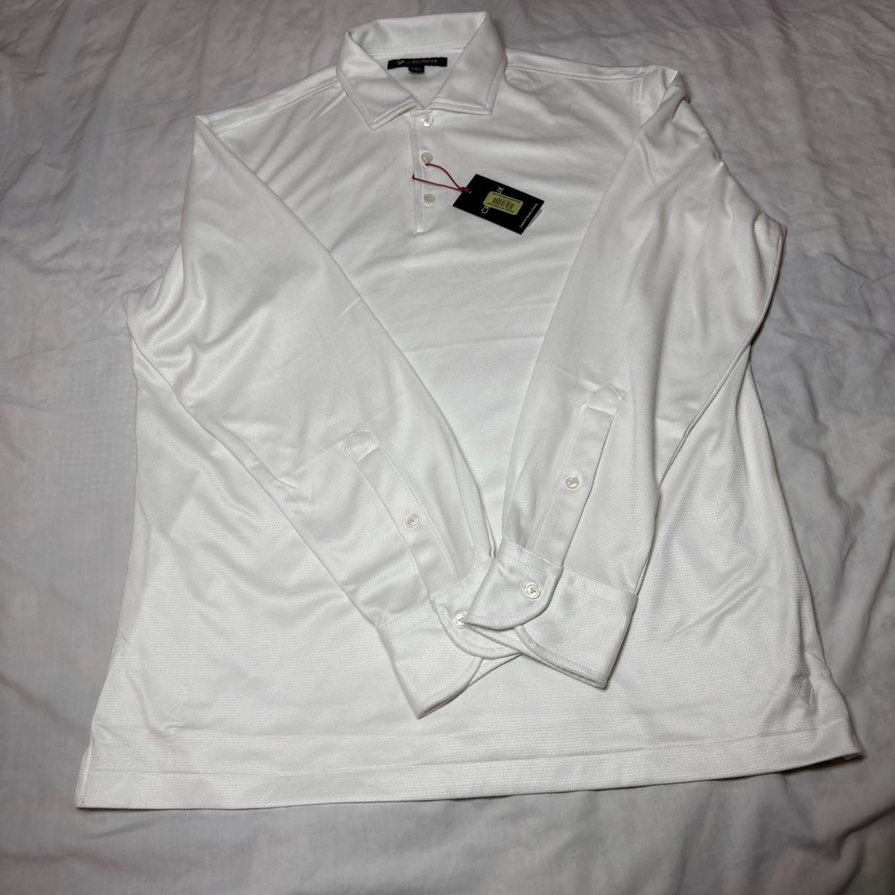 Cremieux Off White Long Sleeve Performance Polo Shirt Textured Knit Large NEW
